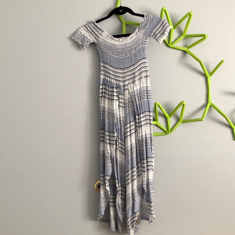 Vintage Havana girl’s jumpsuit. Blue and white striped with slit at legs.